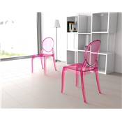 Chaise design médaillon empilable 'Chrystal' transparente rose avec 4 pieds