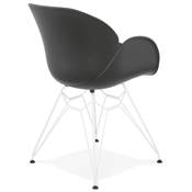 Chaise style industriel design à accoudoirs 'LOTUS' noire avec 4 pieds en métal blanc