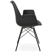Chaise style industriel design à accoudoirs 'HERTIG' noire avec 4 pieds en métal noir