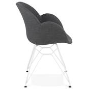 Chaise style industriel design à accoudoirs 'LOTUS' en tissu gris foncé avec 4 pieds en métal blanc