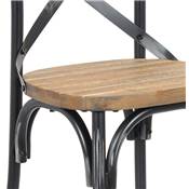 Chaise design industriel 'MAKINA' en bois vieilli 4 pieds métal noir effet vieilli dossier haut