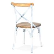 Chaise vintage 'MAKINA' assise et dossier en bois 4 pieds métal blanc effet vieilli dossier haut