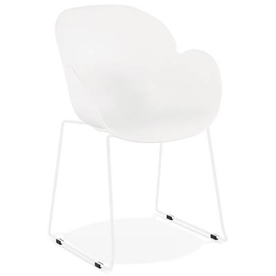 Chaise intérieur/extérieur design à accoudoirs 'ALL TIME' blanche avec pieds tréteaux en métal blanc