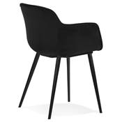 Chaise design lounge à accoudoirs 'NICE' en velours noir avec 4 pieds en métal noir