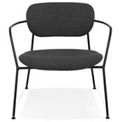 Chaise design lounge à accoudoirs 'KOL' en tissu gris foncé avec 4 pieds en métal noir
