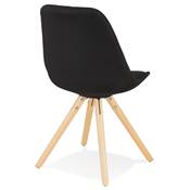 Chaise design 'FIRENZA' en tissu noir avec 4 pieds en bois naturel