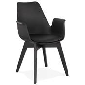 Chaise style scandinave design à accoudoirs 'PRINS' noire avec 4 pieds en bois noir