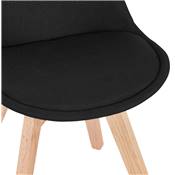 Chaise design scandinave 'MILANO' en tissu noir avec 4 pieds en bois naturel