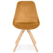 Chaise scandinave style vintage 'FIRENZA' en velours moutarde et 4 pieds en bois naturel