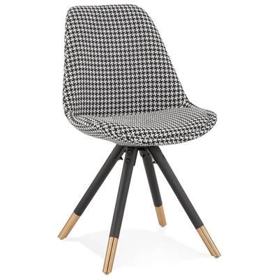 Chaise design style vintage 'MODENA' tissu pied de poule 4 pieds en bois noir et métal brossé doré