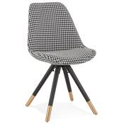 Chaise design style vintage 'MODENA' tissu pied de poule 4 pieds en bois noir et métal brossé doré