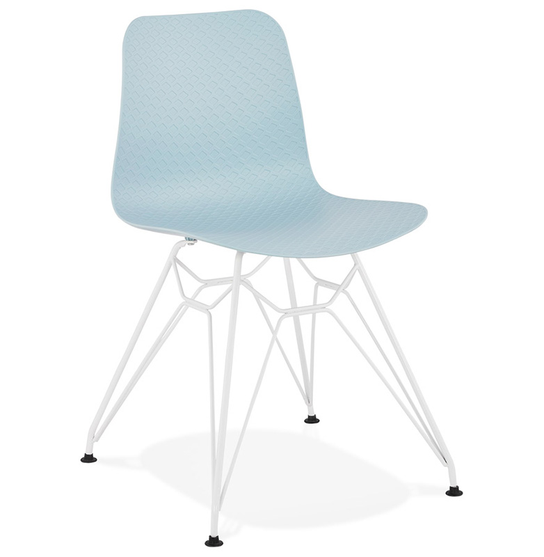 Chaise design 'Sländak White' bleue avec 4 pieds en métal blanc