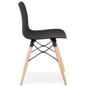 Chaise scandinave design 'Sländak Woody' noire avec 4 pieds en bois naturel et métal noir