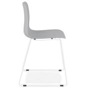 Chaise design empilable 'Style White' grise pieds tréteaux en métal blanc