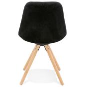 Chaise design 'Firenza' en velours noire avec 4 pieds en bois naturel