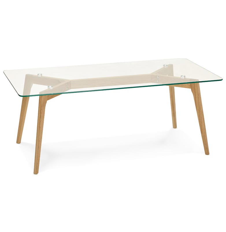Table basse scandinave rectangulaire 'Kaffetäbel' plateau verre 4 pieds bois – 120 x 60 cm