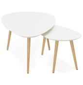 Tables basses scandinaves gigognes ovales 'Sisko' plateau bois blanc 3 pieds en bois - 116 x 66 cm