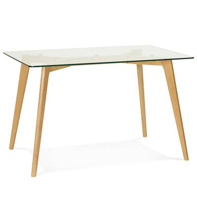 Table à diner / bureau droit scandinave 'Skanör' plateau verre 4 pieds en bois naturel - 120 x 80 cm