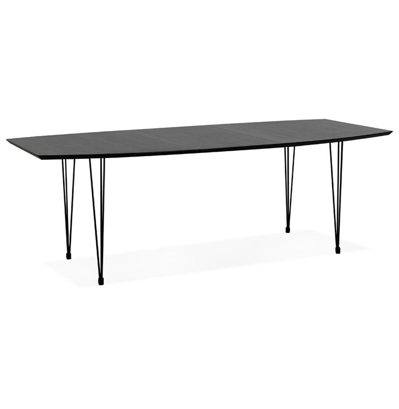 Table / table de réunion extensible 'Rym' plateau bois noir 4 pieds métal noir - 170(270) x 100 cm