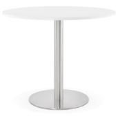 Petite table / table de réunion ronde 'Kara' blanche en bois pied central acier brossé - Ø 90 cm