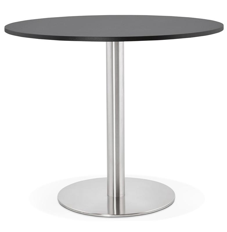 Petite table / table de réunion ronde 'Kara' noire en bois pied central acier brossé - Ø 90 cm