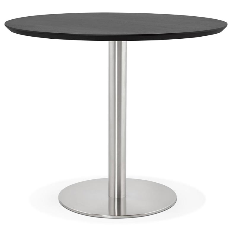 Petite table / table de réunion ronde 'Elea' noire en bois pied central acier brossé - Ø 90 cm