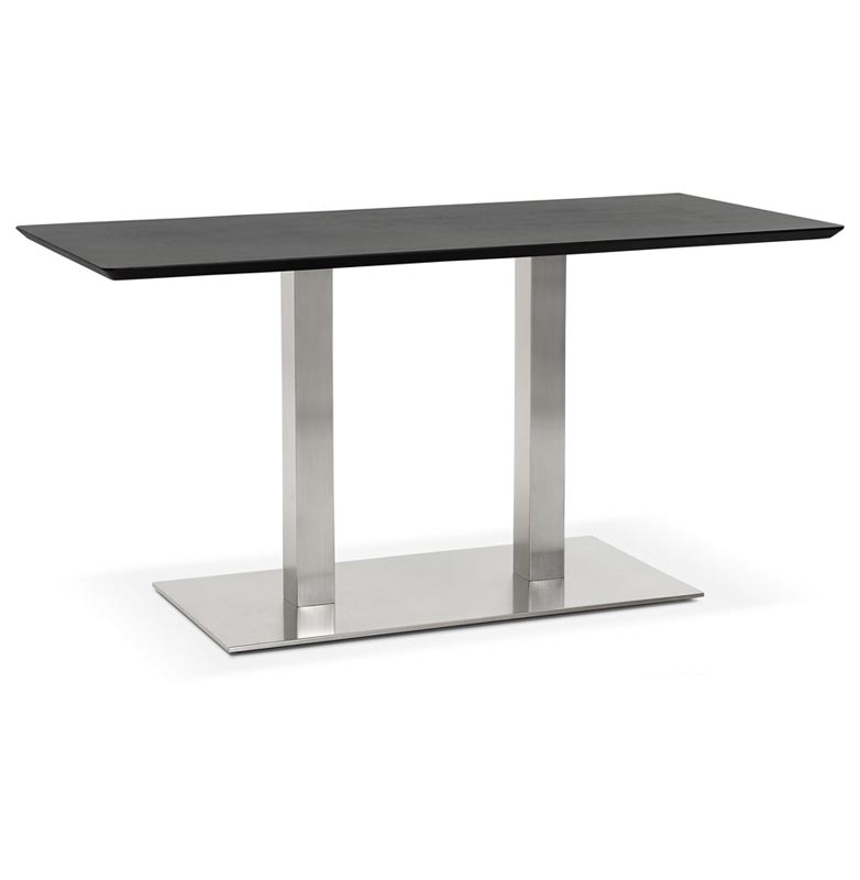 Table salle à manger 'Tvillin Small' noire en bois pied central acier brossé - 150 x 70 cm