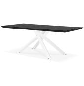 Table de salle à manger design 'Tepee Wood' plateau bois noir pieds métal blanc - 200 x 100 cm