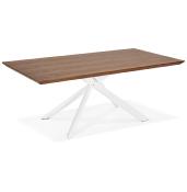 Table de salle à manger design 'Tepee Wood' plateau noyer pieds en métal blanc - 200 x 100 cm