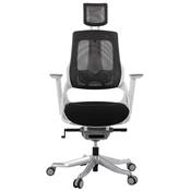Fauteuil de bureau design à roulettes dossier haut 'GEEK' tissu noir structure blanche pieds métal