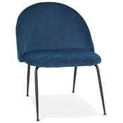 Fauteuil design 'ART' en velours bleu avec 4 pieds en métal noir