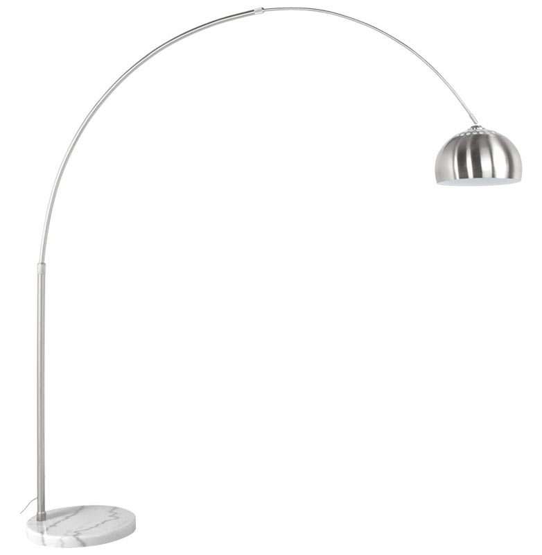 Lampadaire design 'Arc XXL' abat-jour et structure en acier brossé socle en marbre