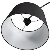Lampadaire arqué design 'Sigill' abat-jour en tissu noir structure et socle en métal noir
