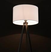 Lampadaire trépied scandinave 'Stätiv' abat-jour en tissu blanc 3 pieds en métal noir