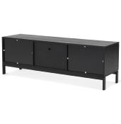 Meuble TV design 'SEANCE' en bois noir 2 portes et 1 tiroir avec pieds en métal thermolaqué noir