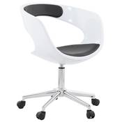 Chaise de bureau à roulettes design 'Neptune' blanche et noire avec pied en métal chromé