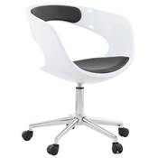 Chaise de bureau à roulettes design 'Neptune' blanche et noire pied en métal chromé