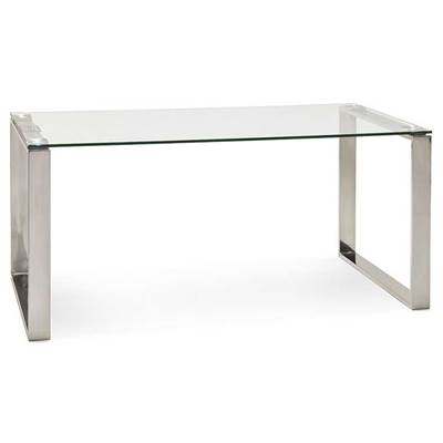 Grand bureau droit / table à diner 'Ice cube' plateau en verre pied acier chromé – 160 x 80 cm