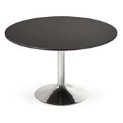 Table / table salle de réunion ronde 'Druna' plateau bois noir pied central chromé - Ø 120 cm