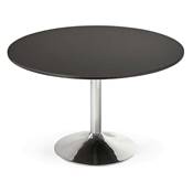 Table à diner / salle de réunion ronde 'Druna' plateau bois noir pied central chromé - Ø 120 cm