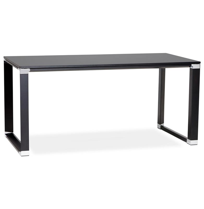 Bureau de direction droit 'Business' en bois noir pieds métal noir et métal chromé – 160 x 80 cm