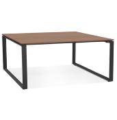 Table de réunion / bureau bench design 'MEET' plateau noyer pieds métal noir - 160 x 160 cm