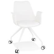 Petite chaise de bureau à accoudoirs design à roulettes 'KOOL' blanche avec pieds en métal blanc
