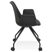 Petite chaise de bureau à accoudoirs design à roulettes 'KOOL' noire avec pieds en métal noir