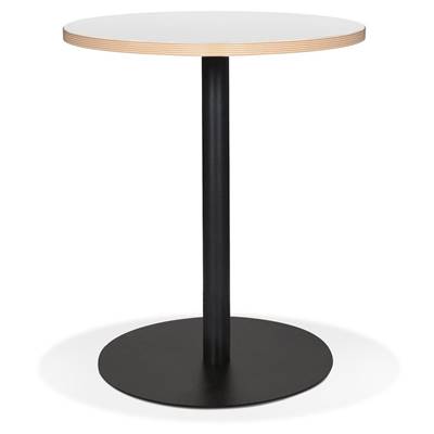 Petite table à manger ronde industriel 'SMALL GASTE' blanche bois pied central métal noir - Ø 60 cm