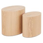 Set de 2 Tables d'appoint guéridons design ovales 'DUO' en bois finition naturelle