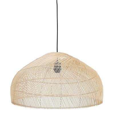 Suspension design demi sphère 'JUNGLE' abat jour en rotin structure métal blanc réglable en hauteur