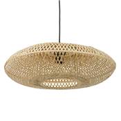 Suspension design ronde 'FLAT BALL' abat jour en bambou structure en métal noir réglable - Ø 50 cm