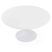 Table basse ronde lounge 'MONA MINI' blanche et pied tulipe central en métal blanc - Ø 90 cm