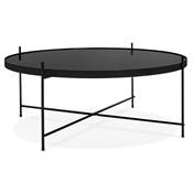 Table basse ronde 'ELEMENTO XL' plateau en verre noir 4 pieds en métal noir - Ø 80 cm